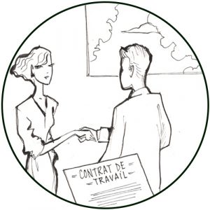 illustration de Frédérique Thyss contrat de travail poignée de main